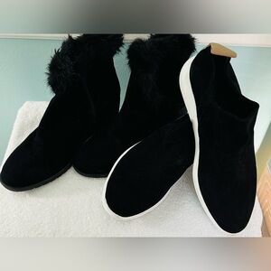 BUNDLE SALE!!!! Elegant Black Faux Fur Trim and Black suede slip ons